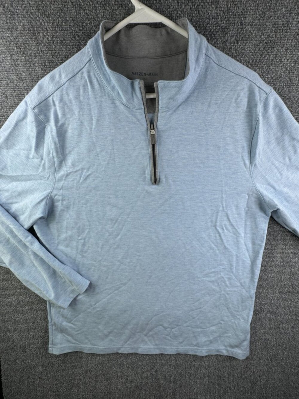Mizzen Main Sweater Men Large Blue 1/4 Zip Pullover Casual Rayon Nylon Stretch